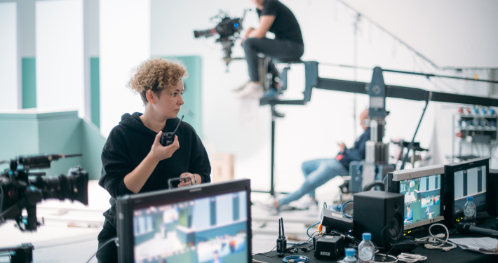 Director at work on the set. The director works with a group or